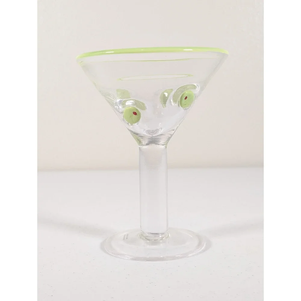 Anthropologie Dupe Green Olive Martini Glasses Cocktail Barware Home Bar Cart